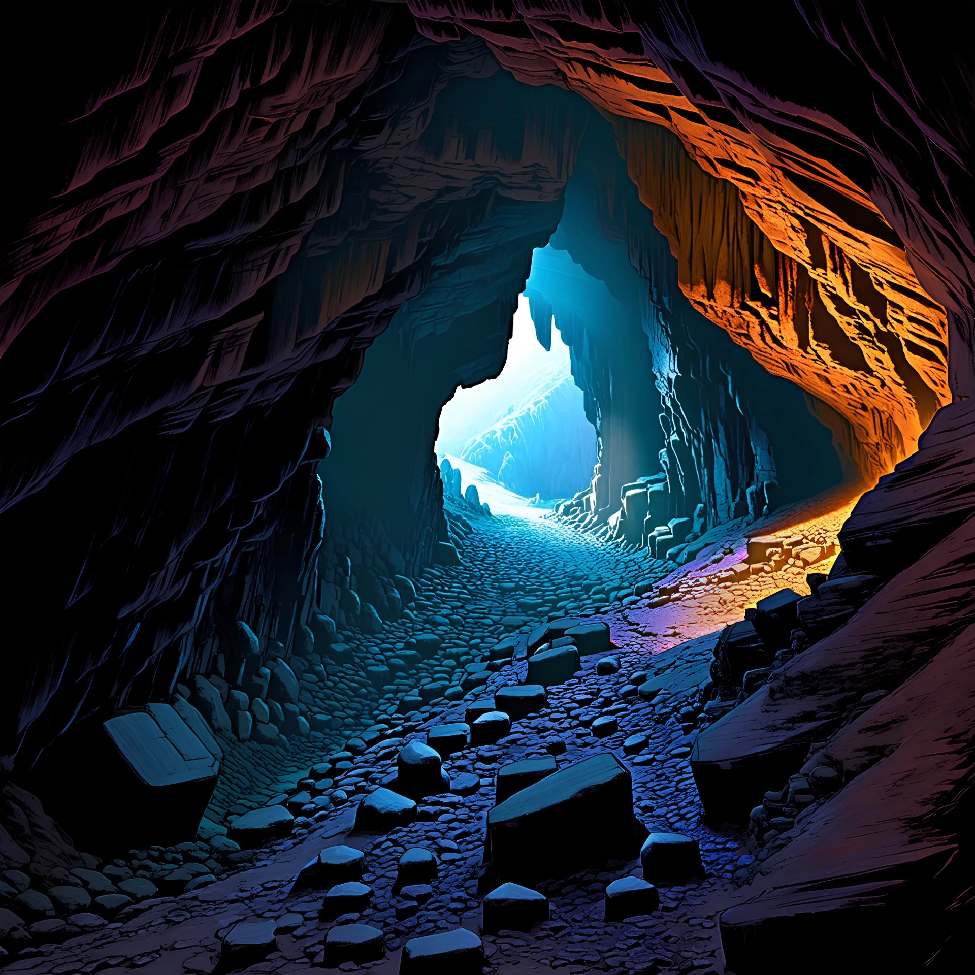 In the deepest depths of the mountain peaks, where light barely penetrates through the dark caves, ancient mines open up where dwarves mine ore.