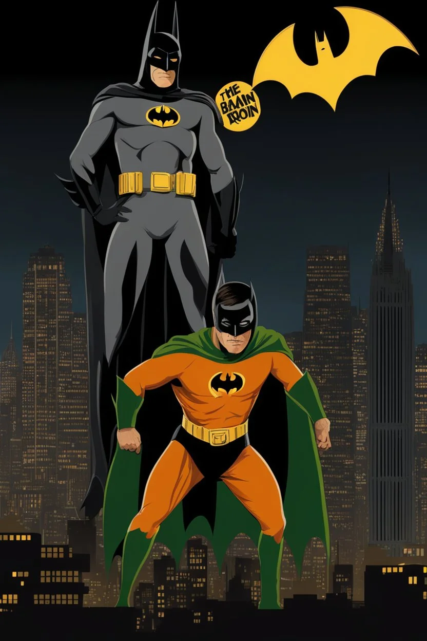 an extremely muscular version of the Adam West Batman and the Burt Ward Robin with the word (("BATMAN & ROBIN")) across the top