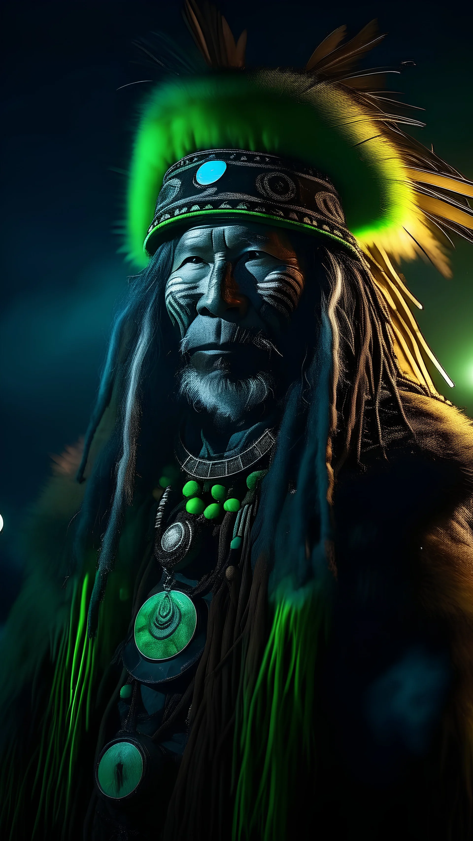 Greenlander shaman under nothern lights