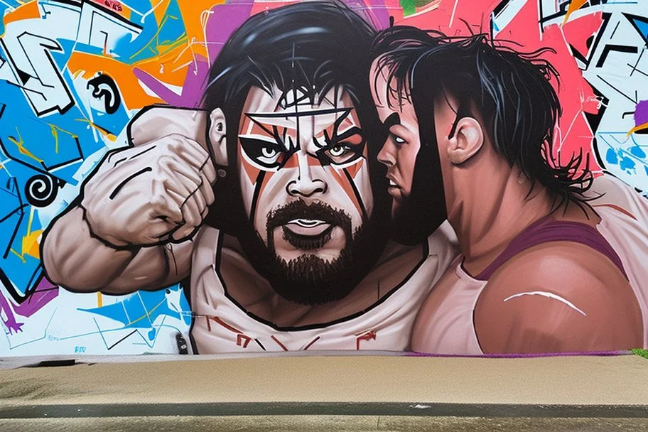 a wrestling graffiti mural wall