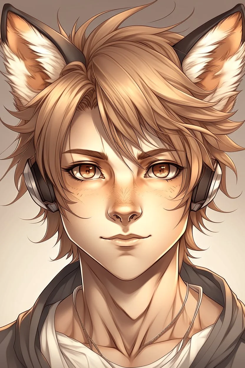 Anime man with fox ears realistic