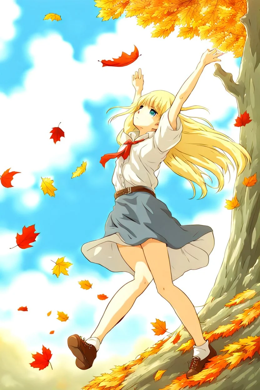 Blonde girl fall from sky. Anime style