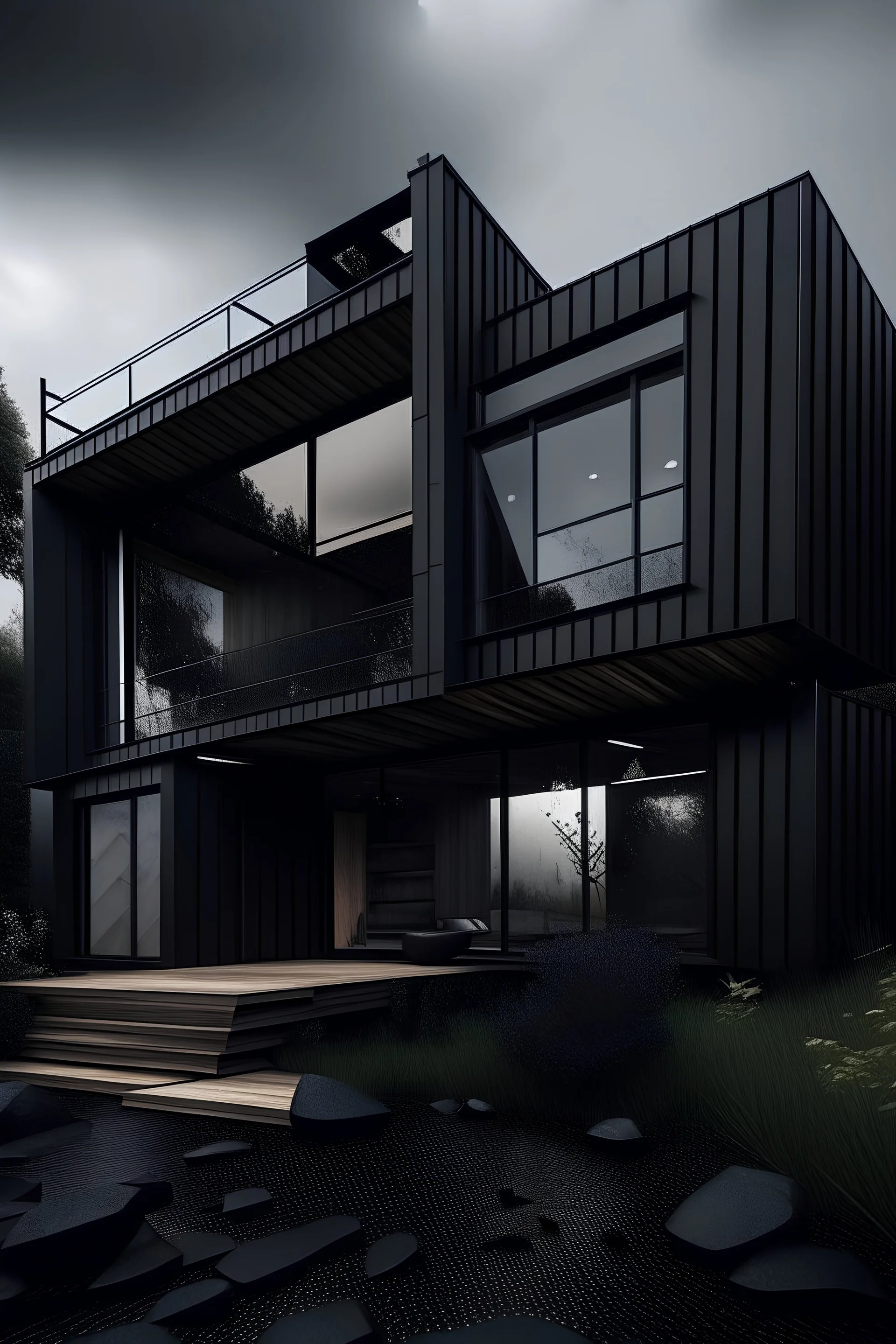 Dark modern house in disarray