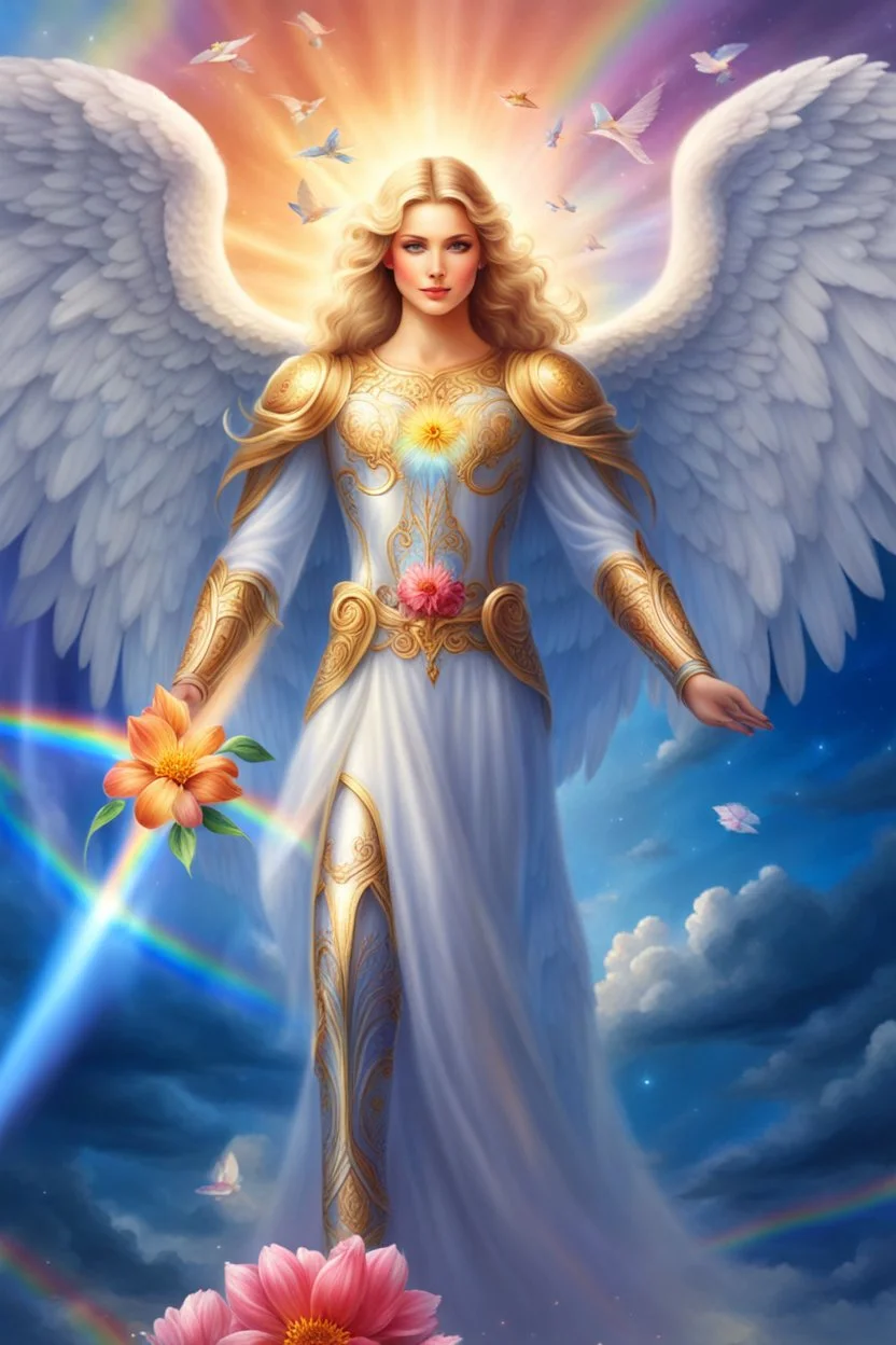 Beautiful Angel, flowers, rainbows,ufos