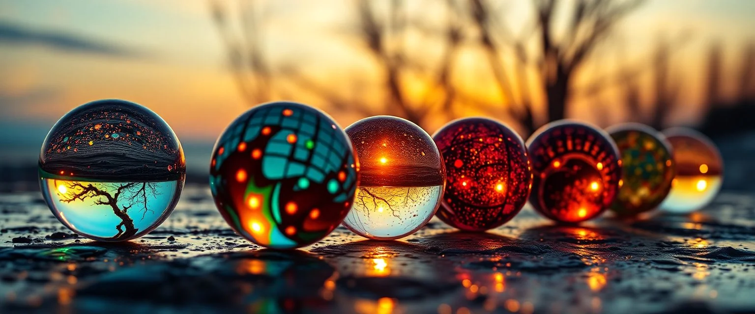 solstice as a theme rendered by a dozen marbles in strong abnormal colors