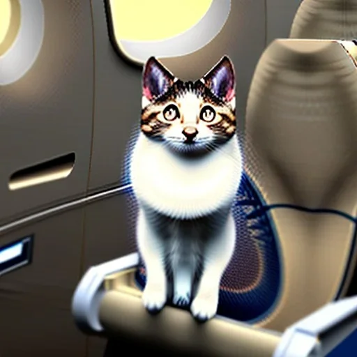 Gato sentado em uma poltrona de avião, foto realista,corpo inteiro