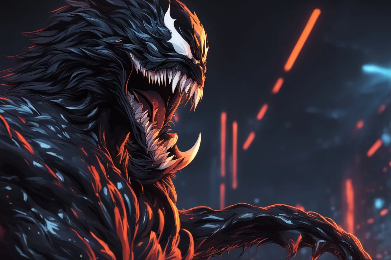 Venom beast in 8k solo leveling shadow artstyle, moon wolf them, neon effect, full body, ice, intricate details, highly detailed, high details, detailed portrait, masterpiece,ultra detailed, ultra quality
