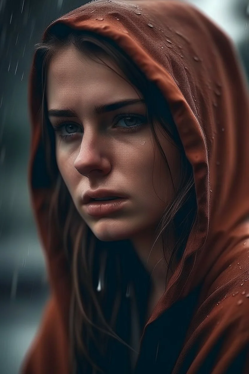 Rain, sad woman, beautiful, attractive,