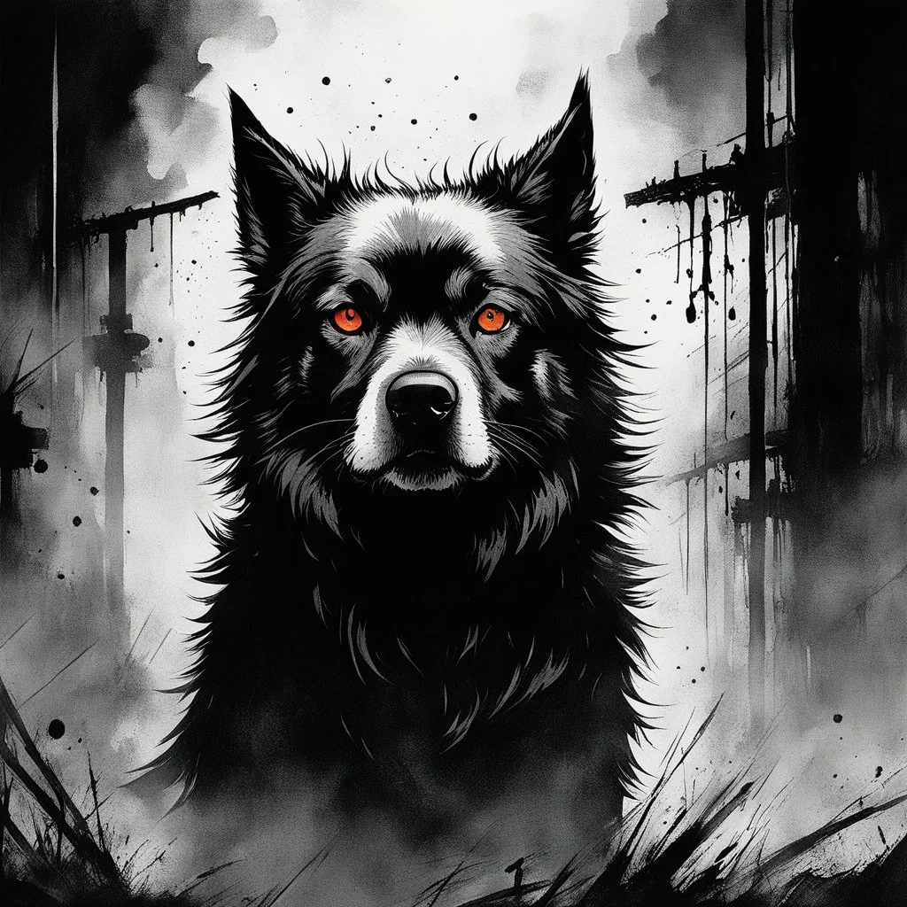 [art by Dorohedoro] The dog embodies the very essence of the wicked. Its eyes burn like embers, piercing through the gloom, fixated on the souls that dare to wander too close. This creature is not merely a beast; it is the embodiment of despair and torment, a relentless sentinel of the forsaken, eternally guarding the gates of a hellish realm. With every low growl, it radiates a palpable aggression, a fierce warning