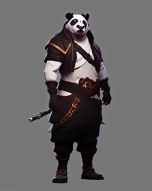 Cool Panda assassin boss in clothes game character, dark lighting , Blender, octane render, high quality masterpiece