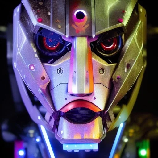 A portrait of a Robot, Japanese cyber samurai, art by Yoji Shinkawa, artist, cold ambient, rain, fog, latex, cables, purpurin, black, decorative color lights, neon style, a lot of led lights, fog, rain, vibrant color, highly detailed, art stations, concept art, smooth, unreal engine 5, god rays, ray tracing, RTX, lumen lighting, ultra detail, volumetric lighting, 3d, finely drawn, high definition, high resolution.