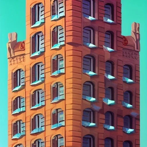 Artdeco german Architecture building brick building with glass and flower building +detailed facades+highly detailed++ Book illustration by Gediminas Pranckevičius, Jean Baptiste Monge, Brian Kesinger, Anton fadeev, strong lines, high contrast vibrant colors, 16k resolution, trending on behance""