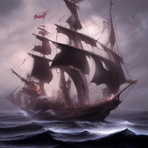 Dark black wearing pirate fleeting ship