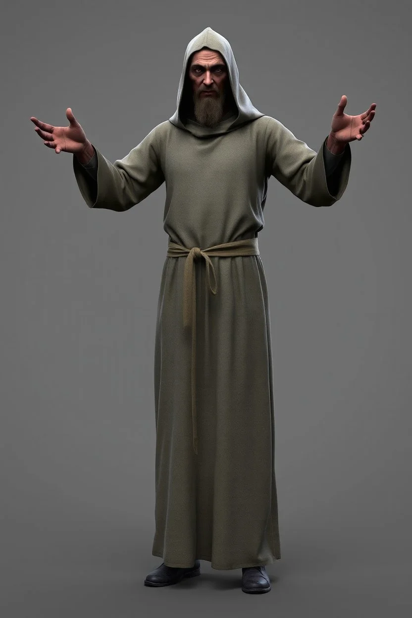 russian monk for a horror , silent hill style, 3d model, t-pose, full length, a pose, front face, for a videogame