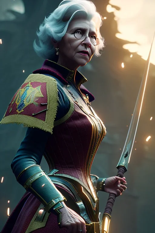 grandma, warrior, portrait, corset, deep colours, atmospheric, realistic, unreal engine, cinematic lighting, octane render, 8k.