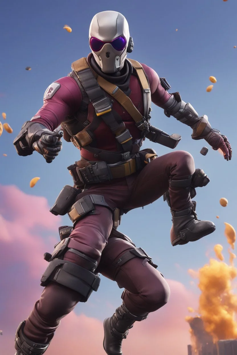 Create a picture of deadshot falling from the skye to a pit animated like fortnite