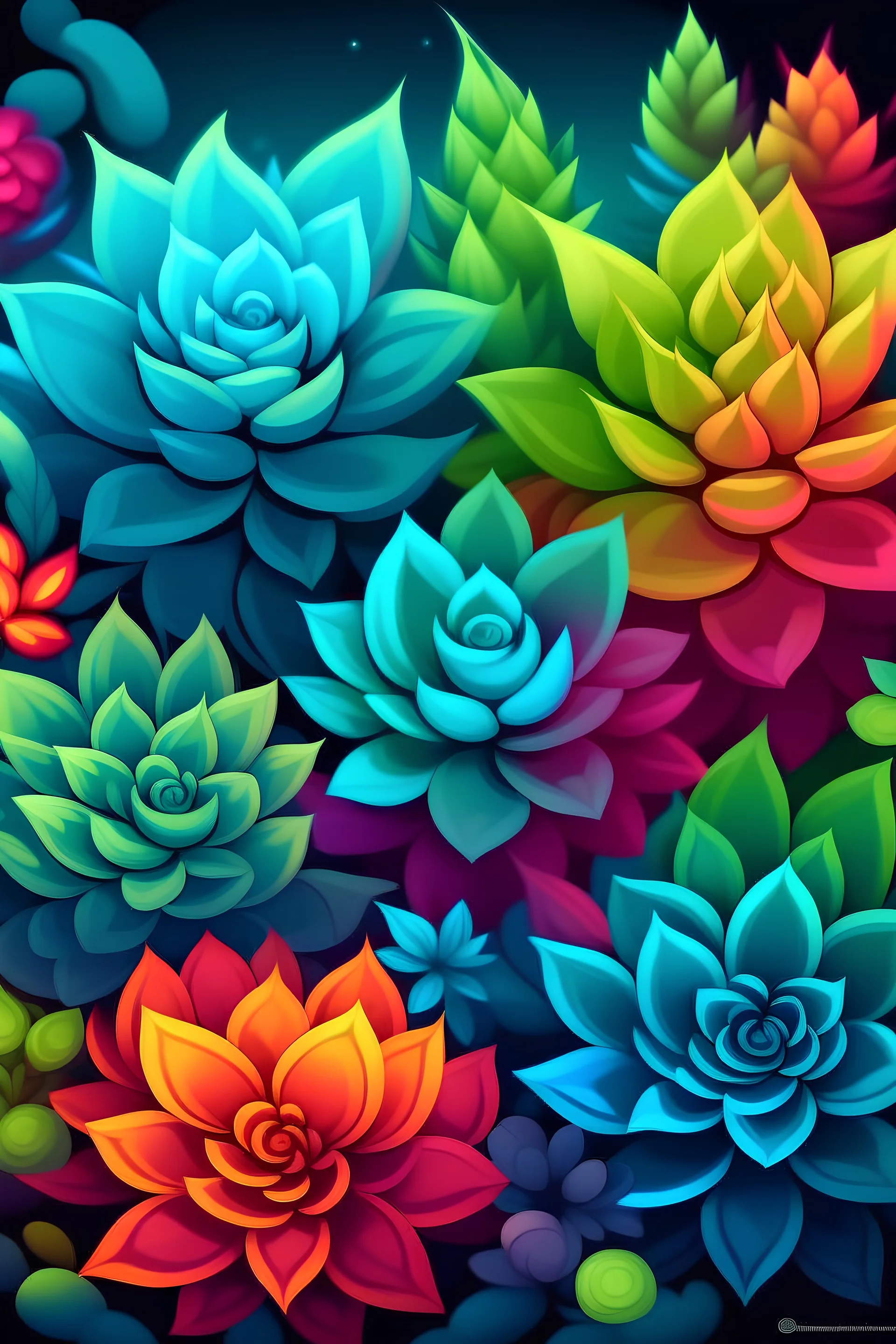celestial Multi Color succulents vector Painting