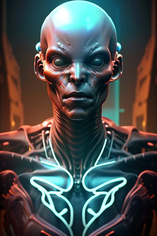 Alien flesh,Detailed and Intricate, Cinematic, Dynamic Lighting, dramatic lighting, electrical details, high details, 4k, 8k, best, accurate, cyberpunk futuristic neon, interacting with a holographic interface of alien artifacts, electrical case display, Terminator tech, ultrarealistic, dramatic lighting, electrical details, high details, 4k, 8k, best, accurate, trending on artstation,