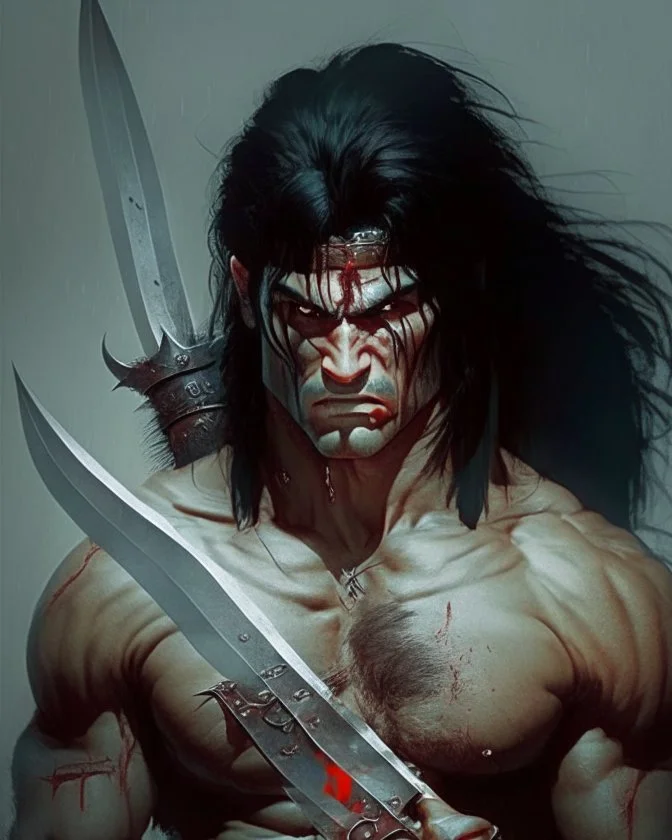 human berserker meaty black hair longsword