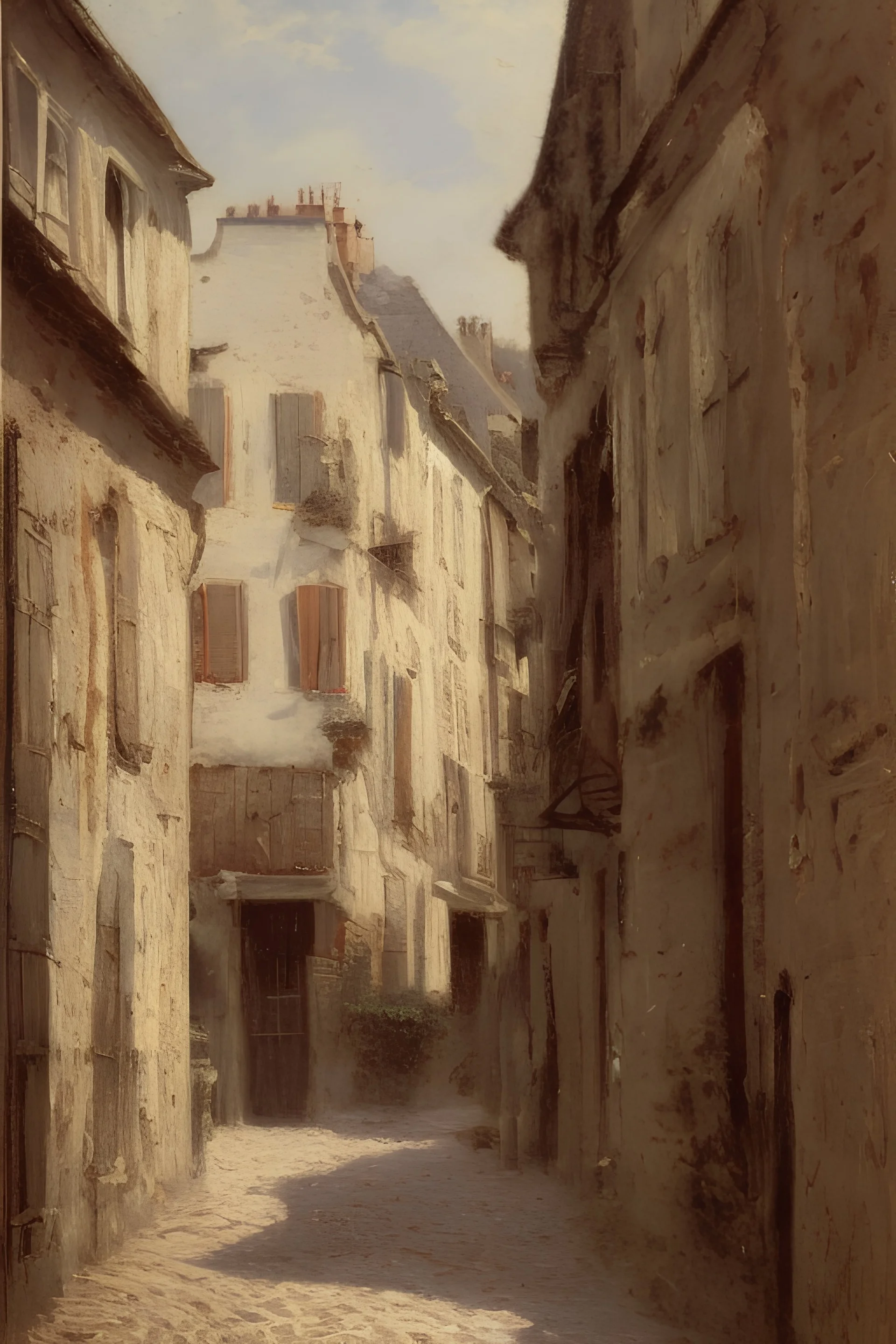 Adolphe-Félix Cals (1810–1880), Honfleur Alley (1877), oil on canvas, 43 x 59 cm, Private ladiescollection. The Athenaeum.