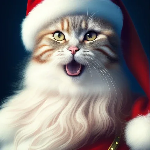 Santa Portrait of cute cat, perfect composition, hyperrealistic, super detailed, 8k, high quality, trending art, trending on artstation, sharp focus, studio photo, intricate details, highly detailed, by greg rutkowski