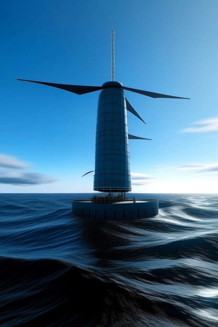 Three-bladed offshore wind turbine in the style of the matrix