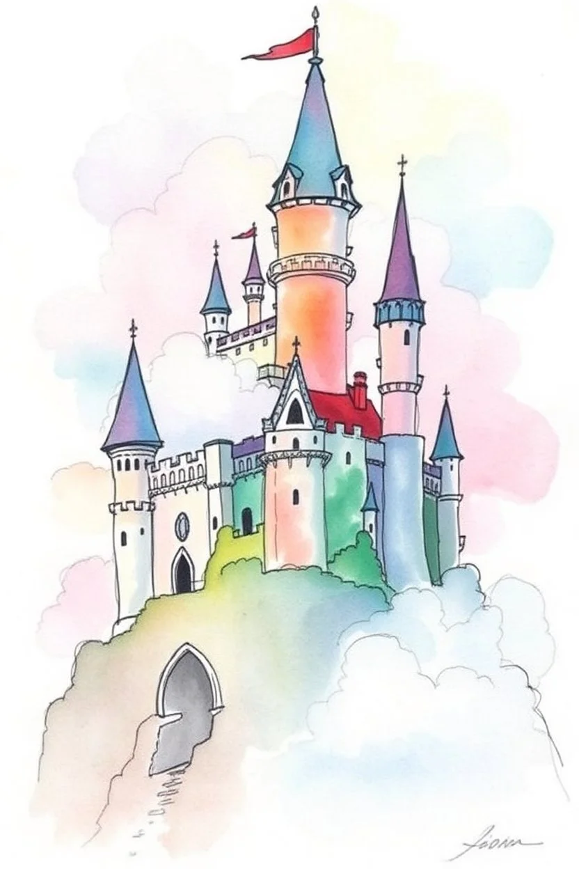 SKETCH WATERCOLOR PASTEL COLOURS - “The Cloud Castle”