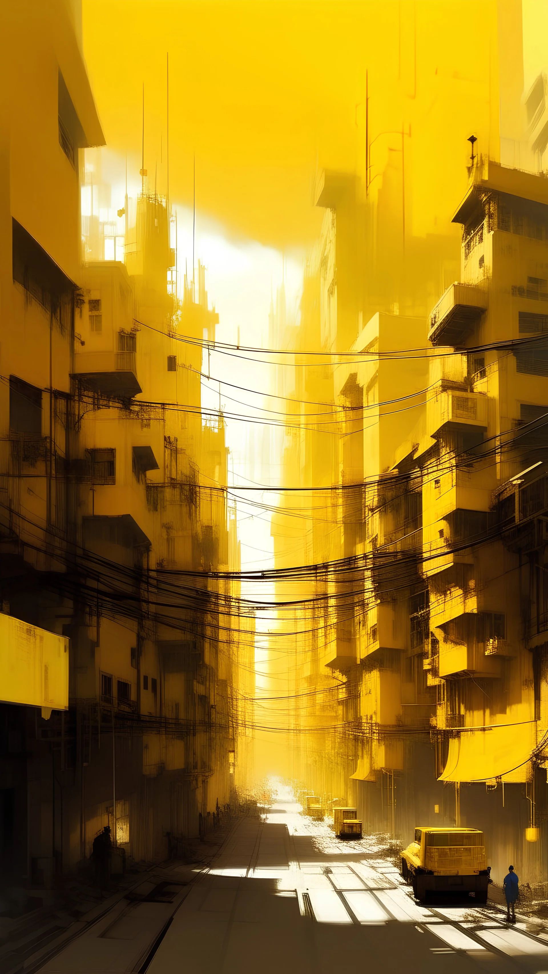 A yellow electrical city painted by Zosan