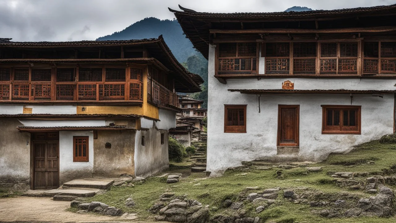 Houses in Kuruthang, Bhutan, beautiful composition, award-winning photograph, astonishing realism