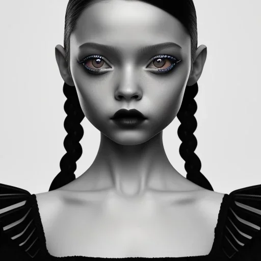 jenna ortega, wednesday addams hair style, wednesday make up, wednesday addams black dress, cinematic, wednesday style, hyper detail, 8k resulation