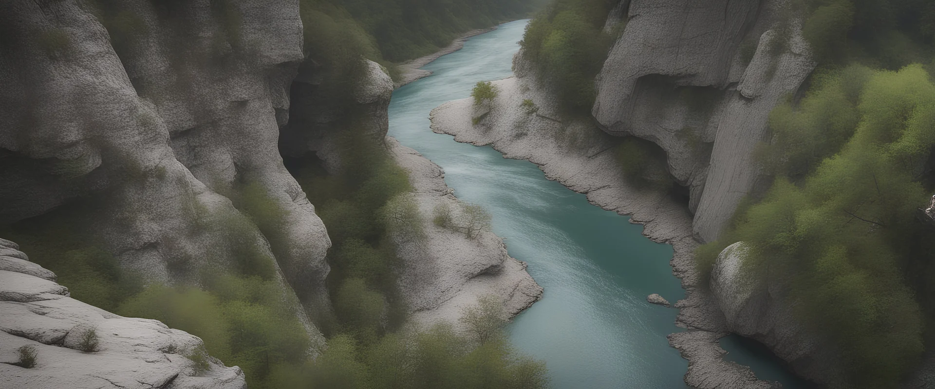 sentier naturel dans la falaise vertigineuse d'un canyon karstique très étroit surplombant une rivière avec des rapides dangereux