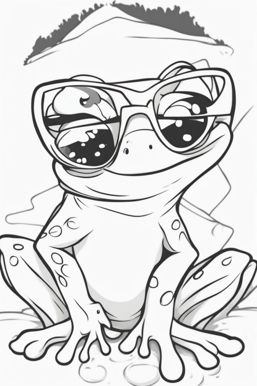 Outline art for cute coloring pages with frog with glasses, full body, white background, sketch style, only use outline, clean line art, no shadows and clear and well outlined.