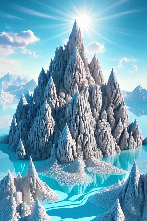 mountain made of ice-cream, lake, trees, mystical, art deco