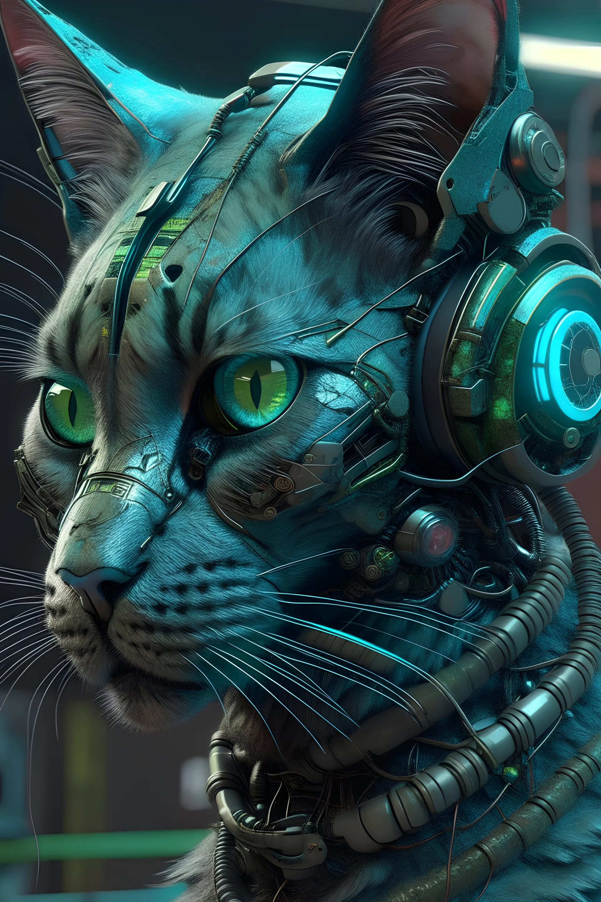 cyberpunk realistic cat hyper detailed