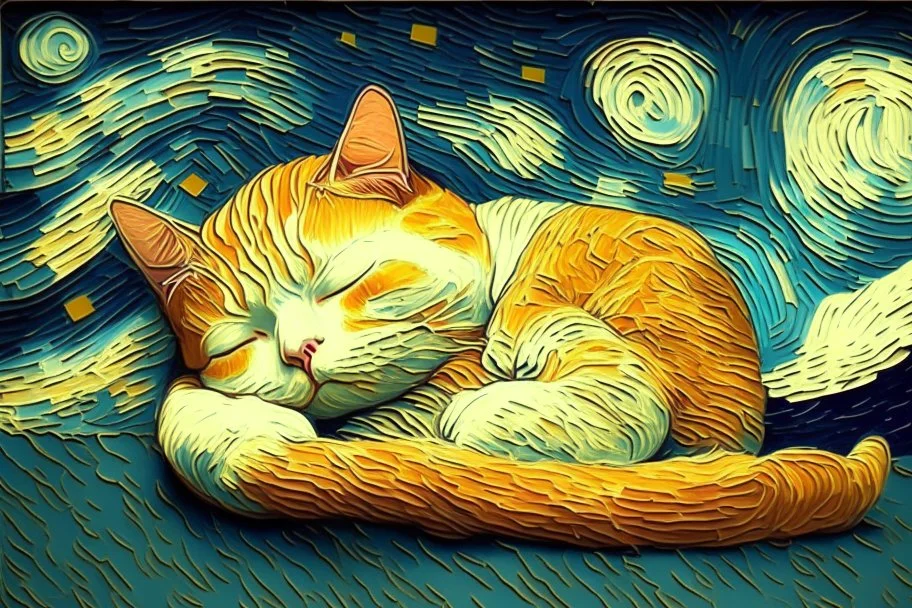 cute sleeping cat in van gogh style