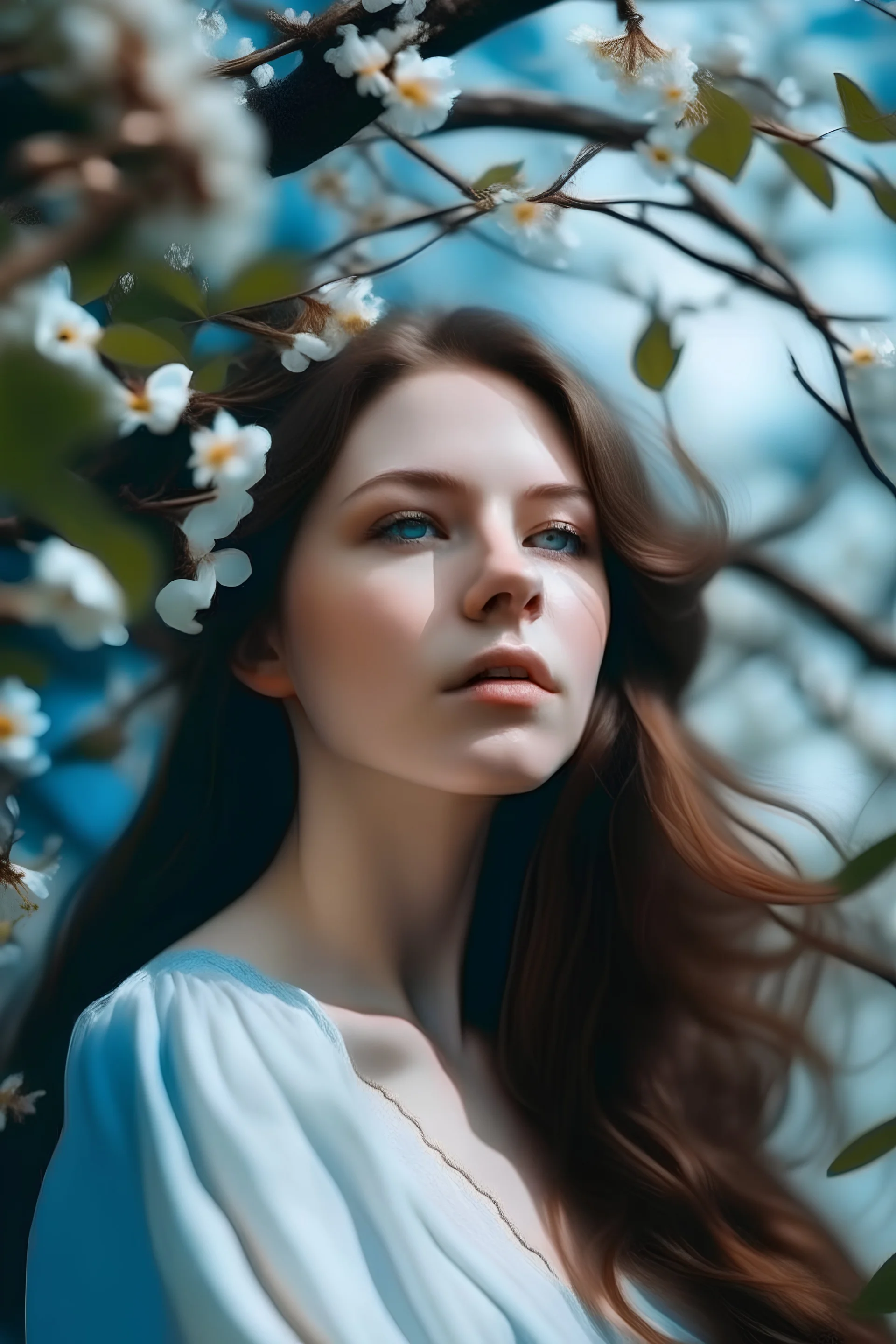 mujer con pelo color castaño, ojos celestes como el cielo y piel como porcelana tuvo que huir de su casa ya que sus padres no la dejaban practicar lo que mas le apasiona en este mundo, la danza aerea, decide irse y quedarse a vivir en un arbol con flores hermosas