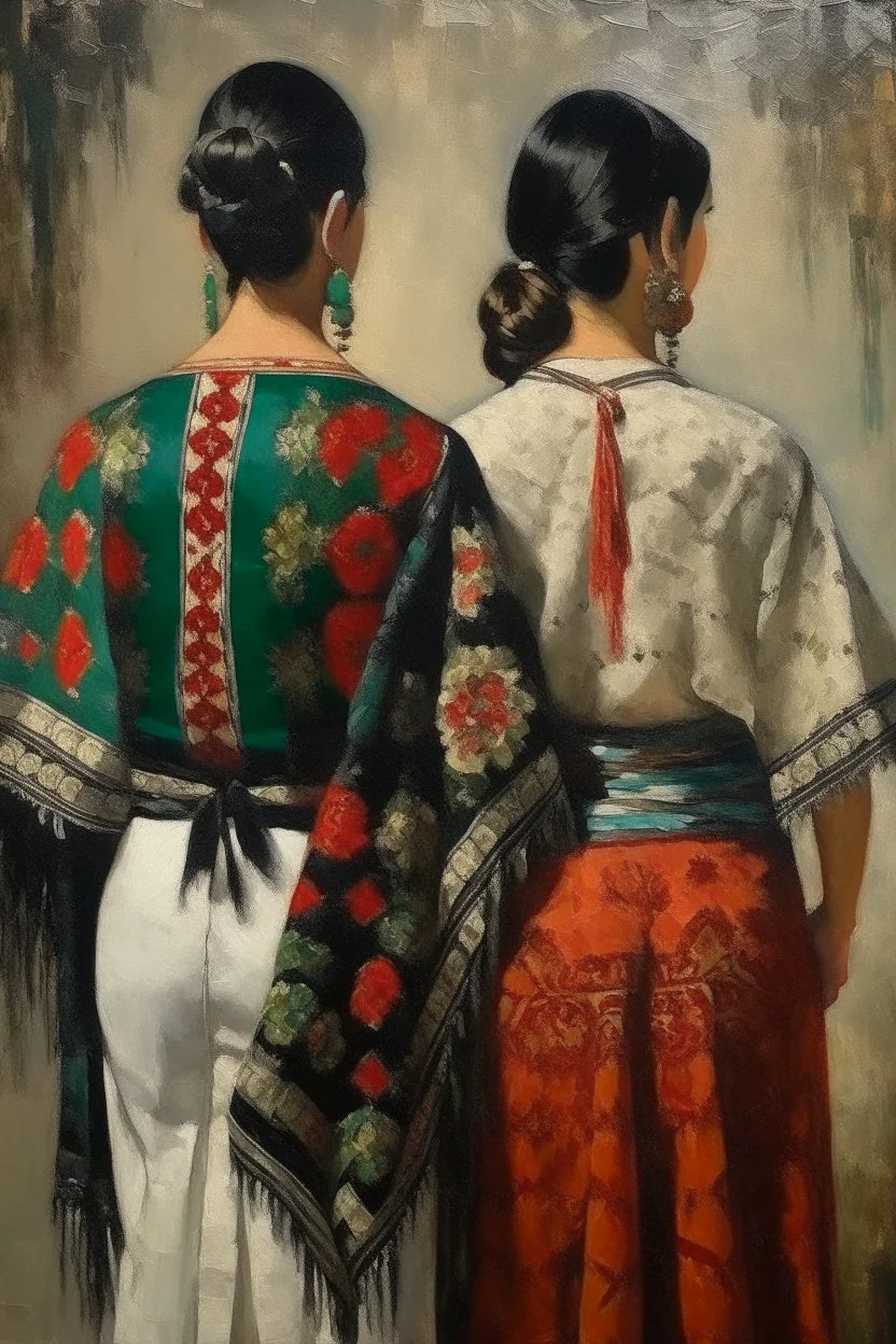 2 mexican woman painting neoclassism standing from the back