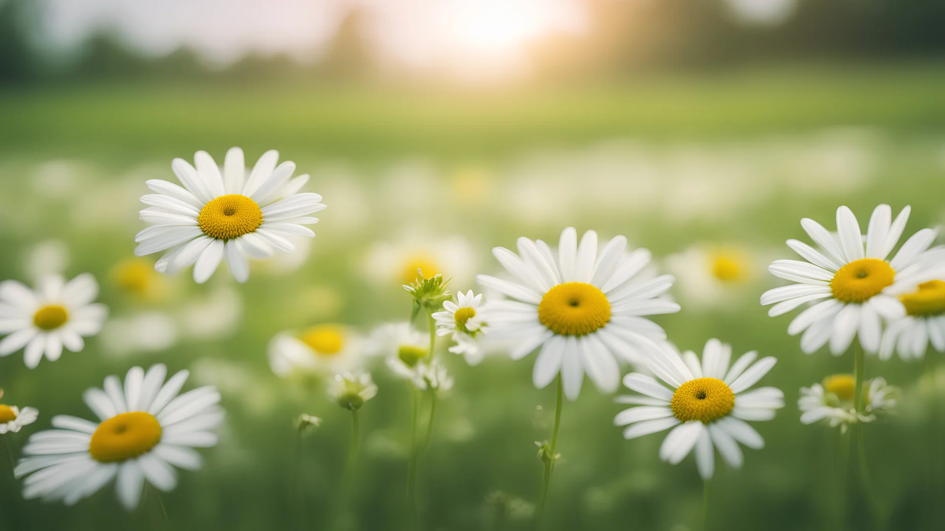 chamomile field, bright colors, blurred background