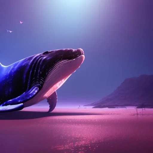 Beautiful dream whale and butterfly unreal 5, octane render, cinema4d, redshift render, hyper realistic, cenematic, vibrancy, synthwave, retouch, centered, dynamic lighting, dramatic lighting, 4k, highly detailed, attractive beautiful, realistic, virtual reality, epic composition, holographic,