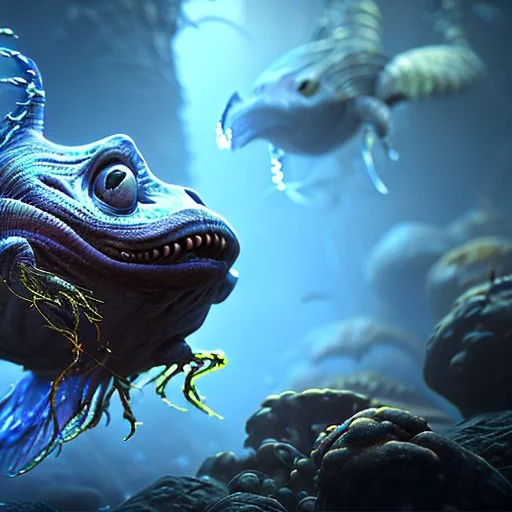 fluid ink angler fish creature, unreal engine 5, 8k resolution, photorealistic, ultra detailed