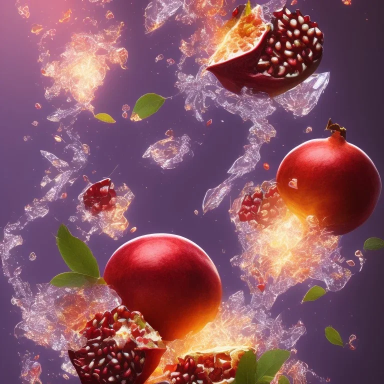 Pomegranate with fiery skin and sparkling diamond seeds, with full details,fantasy, 8k, 16k