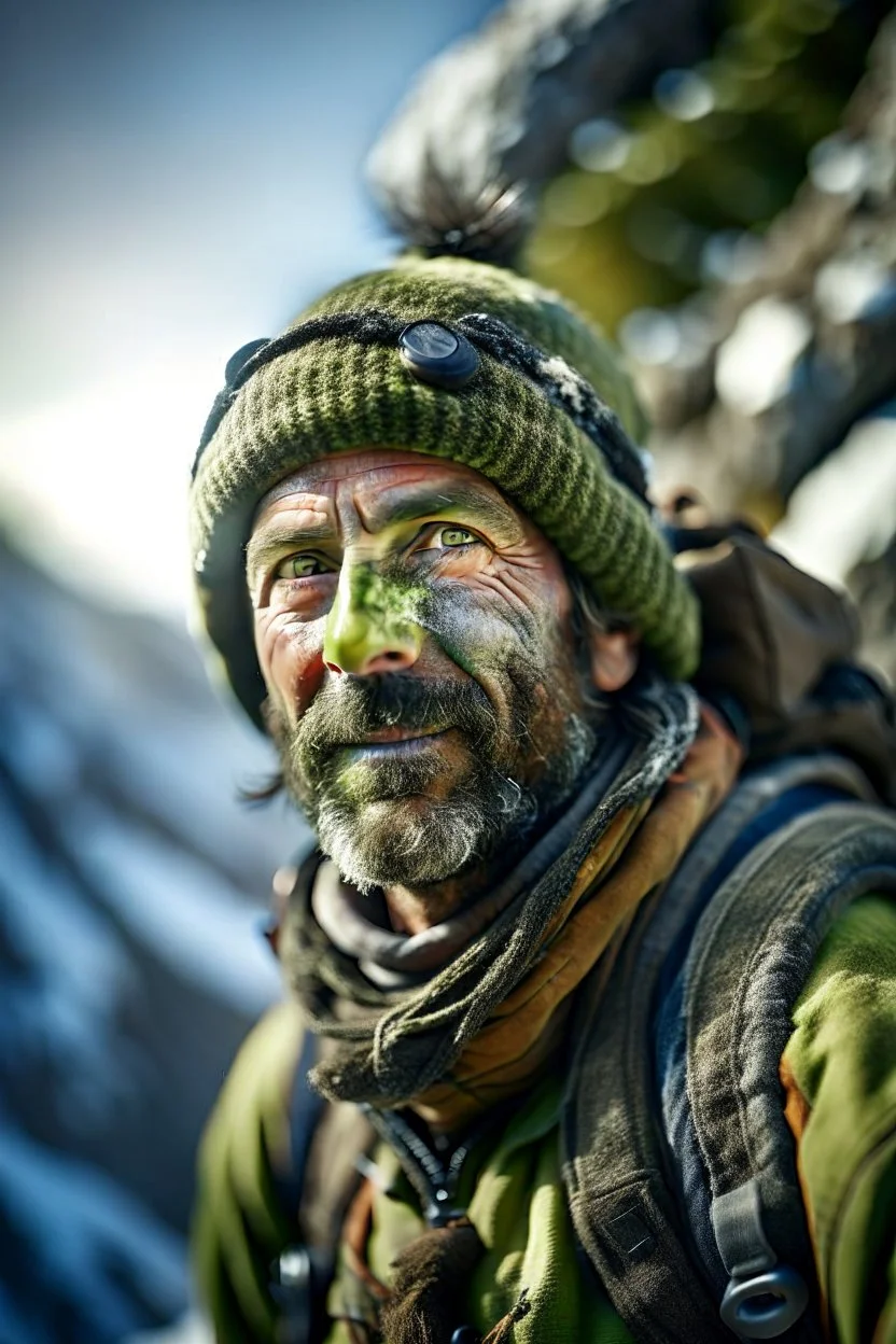 portrait of mountain climber in the Alps as a dryad,shot on Hasselblad h6d-400c, zeiss prime lens, bokeh like f/0.8, tilt-shift lens 8k, high detail, smooth render, down-light, unreal engine, prize winning