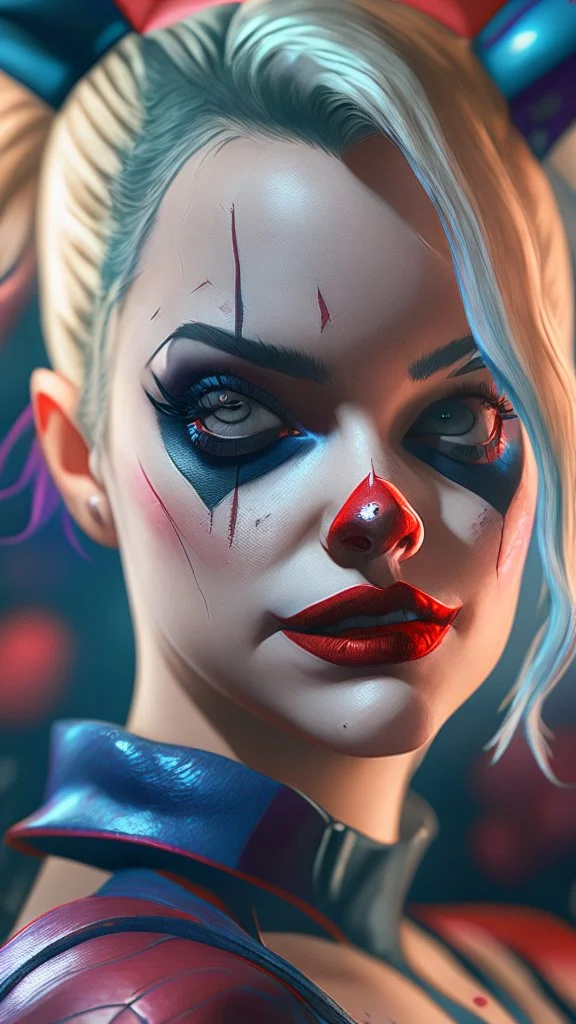 Harley Quinn, high delicate defined details, beautiful, atmospheric, matte, 3 d 8 k octane rendered, sharp focus, illustration, high detail, ultra realistic, highly saturated colors