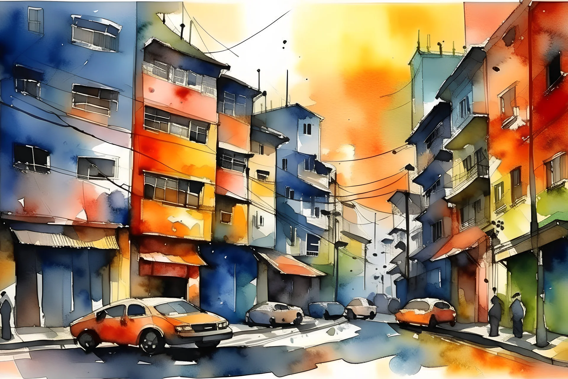 urban life art watercolor