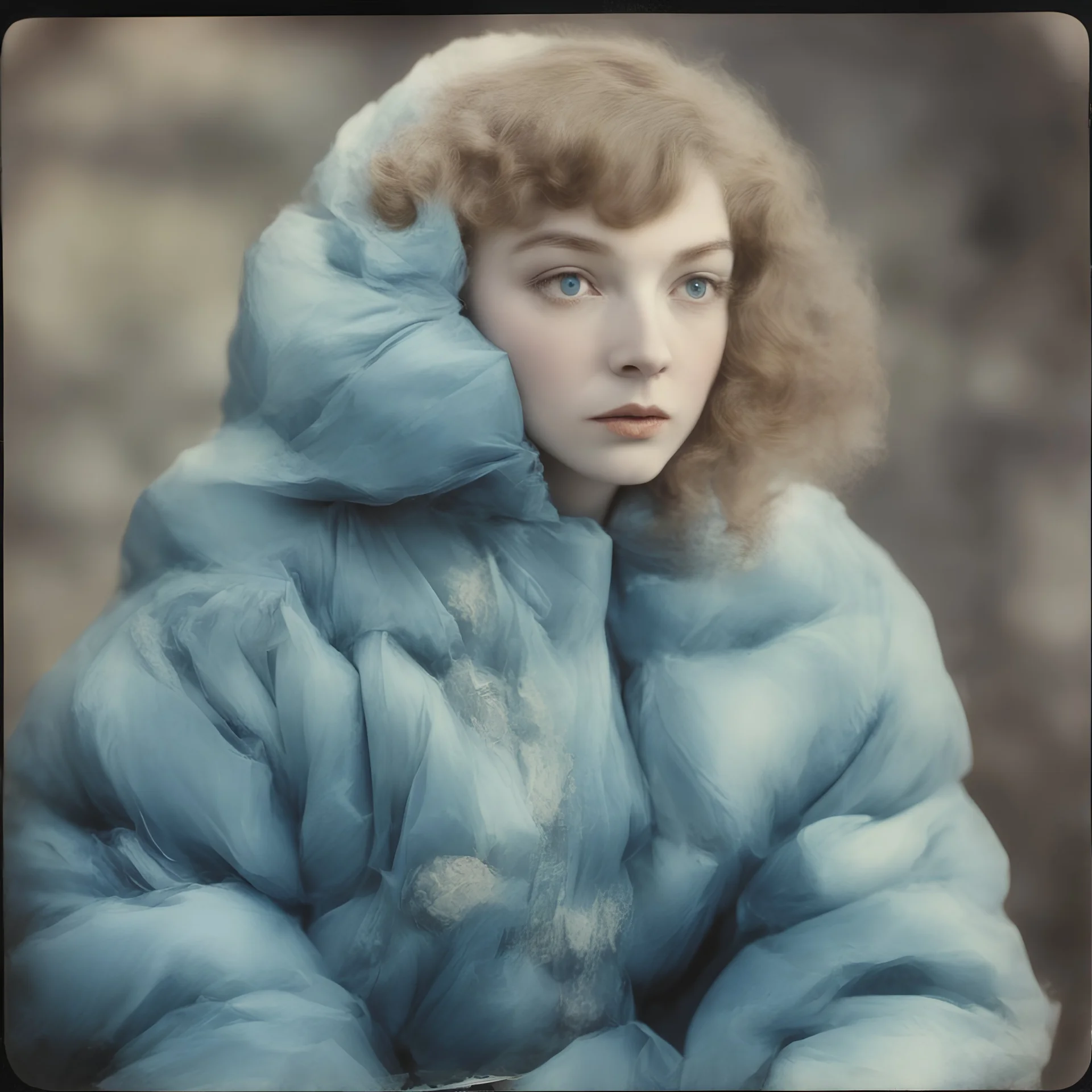 Actress Lillian gish, blue, autochrome, plastic puffy jacket