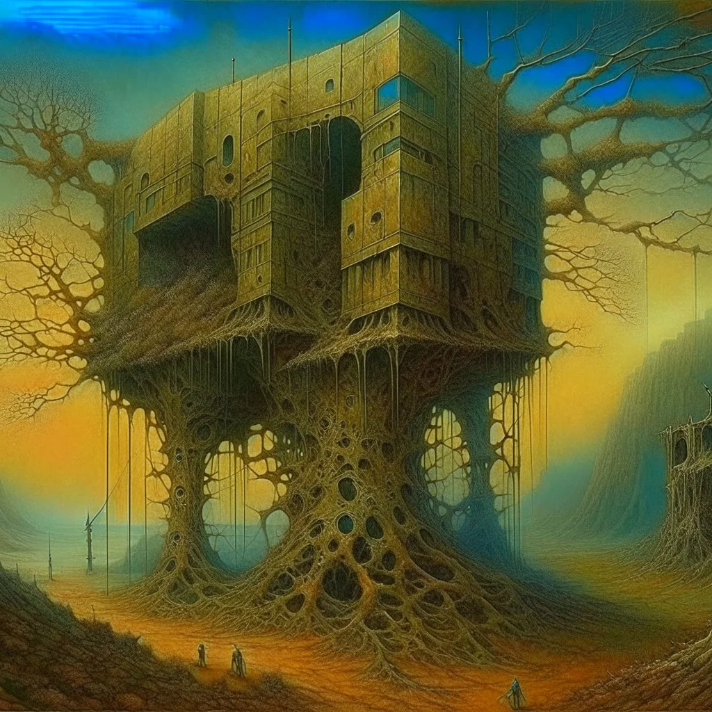 time altering machine, by Zdzislaw Beksinski, Meander art style