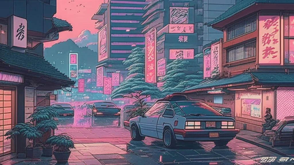 soothing 80s Japanese city ,