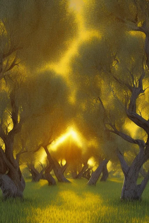 The Olive Trees with Yellow Sky and Sun