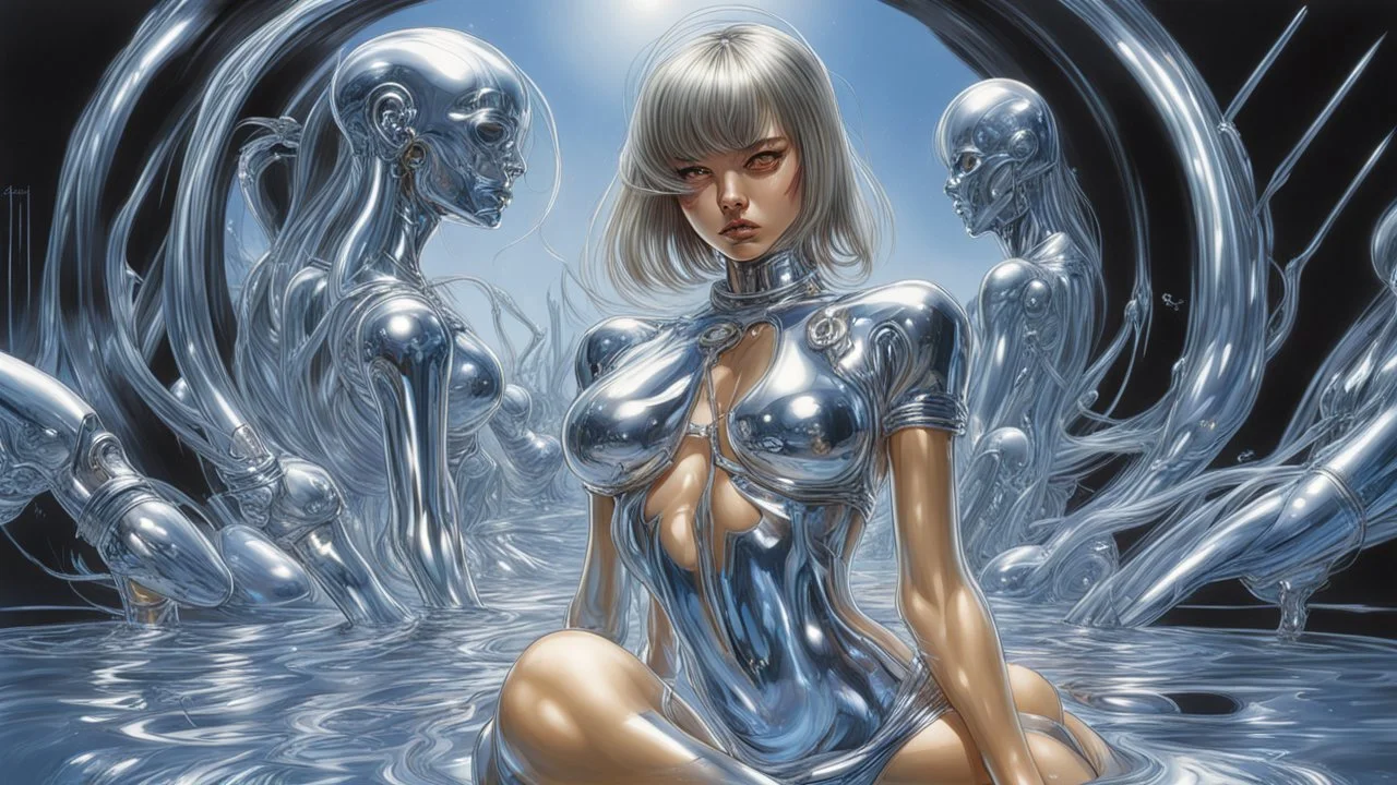 tranding on artstation, art by hajime sorayama, liquid, scary art