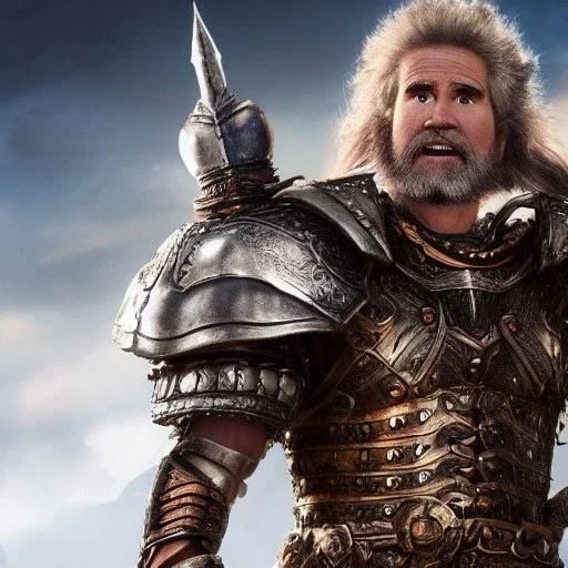 Will Farrell dwarf in armor character very detailed cinematic fantasy anime unreal engine photo realistic